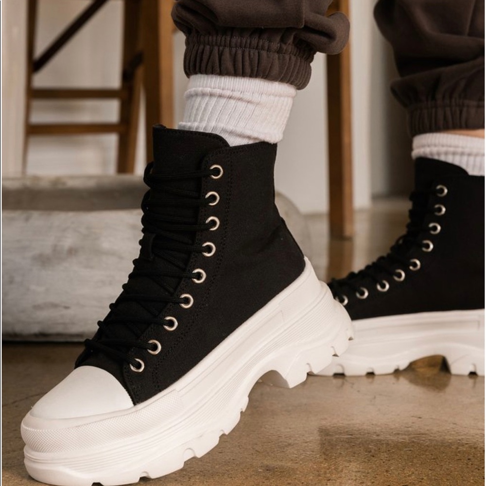 Platform black canvas high top sneaker